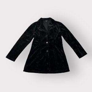Vintage 1990 black velvety/short faux fur collared button-up jacket size medium